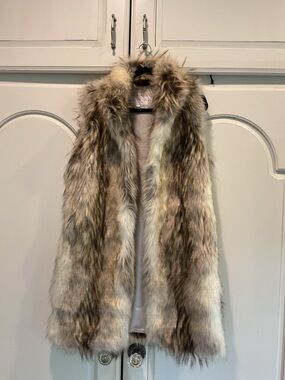 Fabulous Furs Neutral Multi-Tone Faux Fur Long Vest
